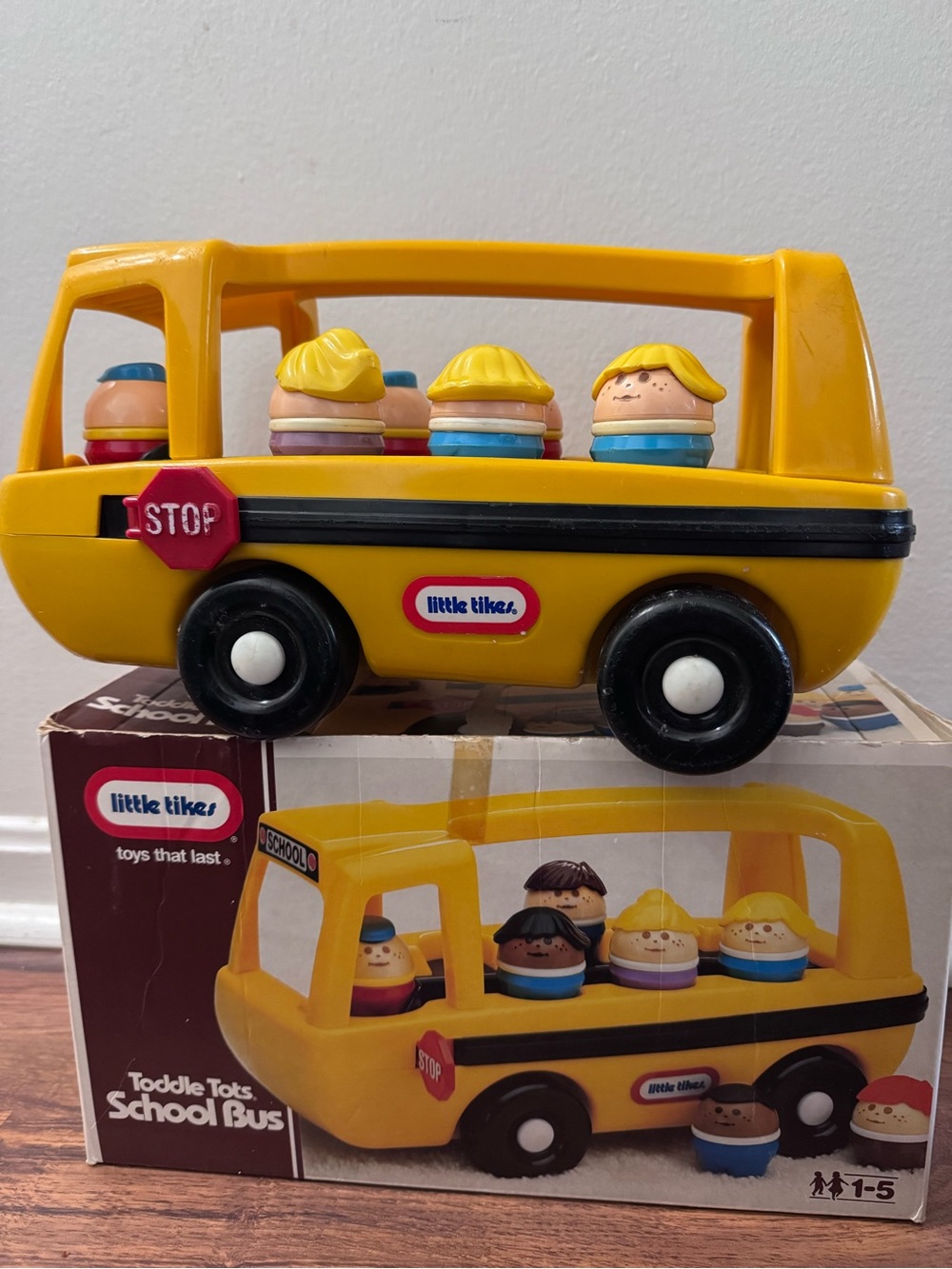 Vintage 1980s Little Tikes Toddle Tots School Bus with chunky plastic figures